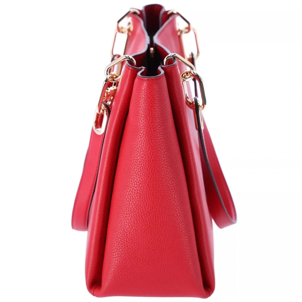 Michael Kors Trisha Large Triple Gusset Compartment Shoulder Tote Bright Red